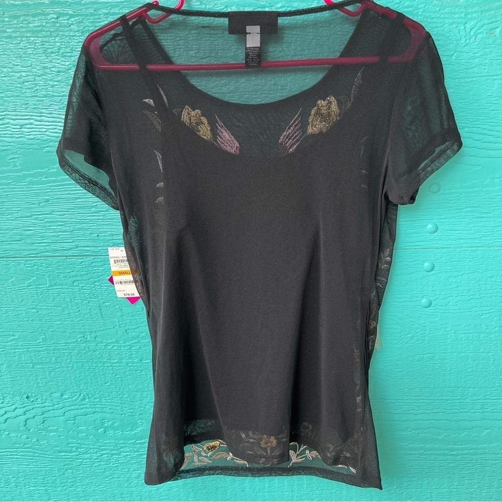 INC BLACK EMBROIDERED ROMANTIC 2 PIECE SHEER BLOUSE SET SIZE SMALL NWT - Picture 7 of 9